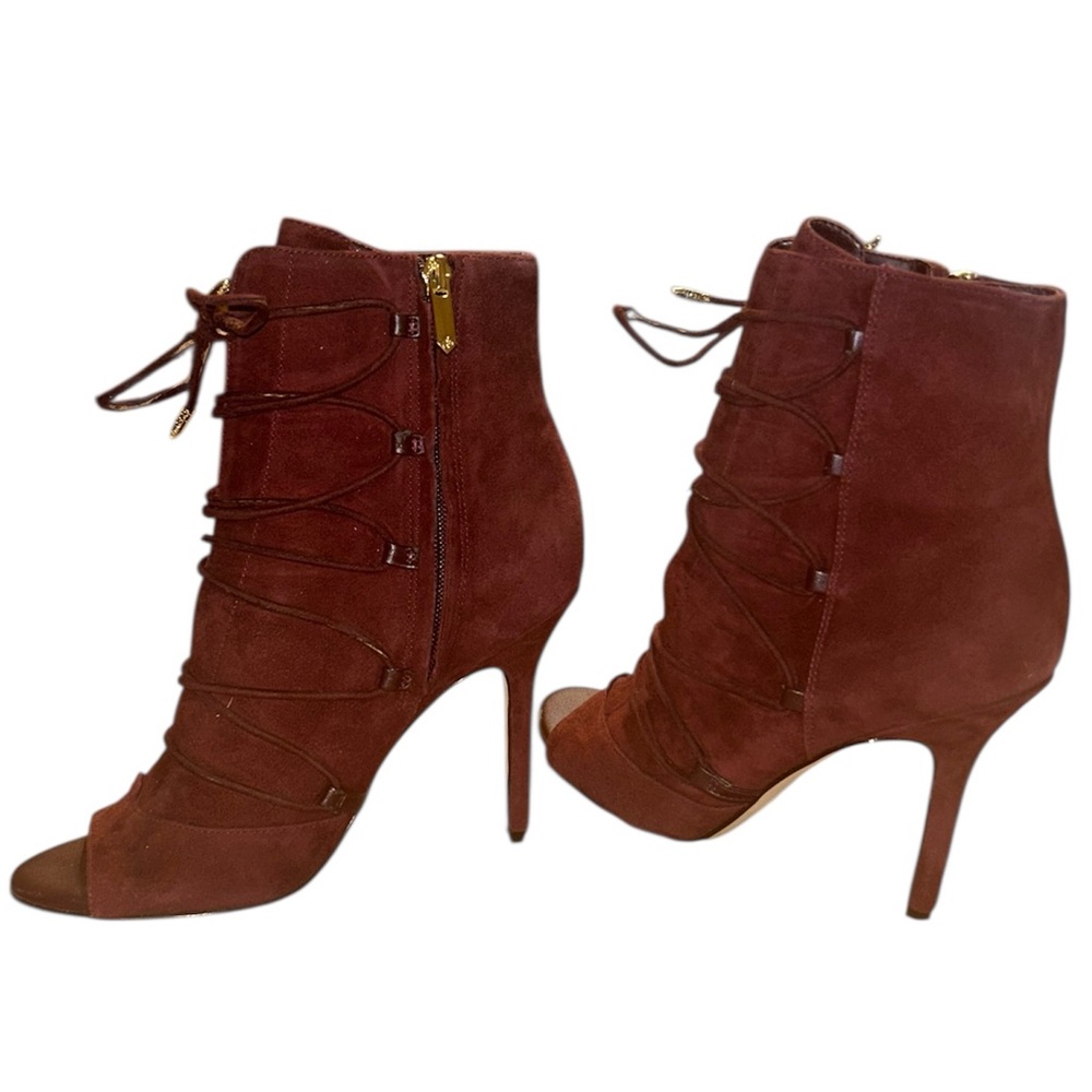 Sam Edelman Asher Wine Suede Ankle Lace Up Boots - Picture 6 of 14